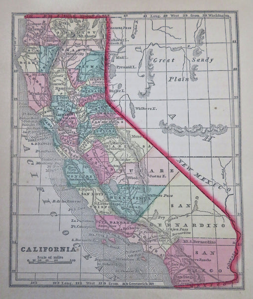 California Los Angeles Sacramento San Francisco 1857 Morse miniature state map