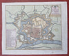 Zutphen Holland Netherlands Nederland c. 1750 de Leth city plan hand colored map