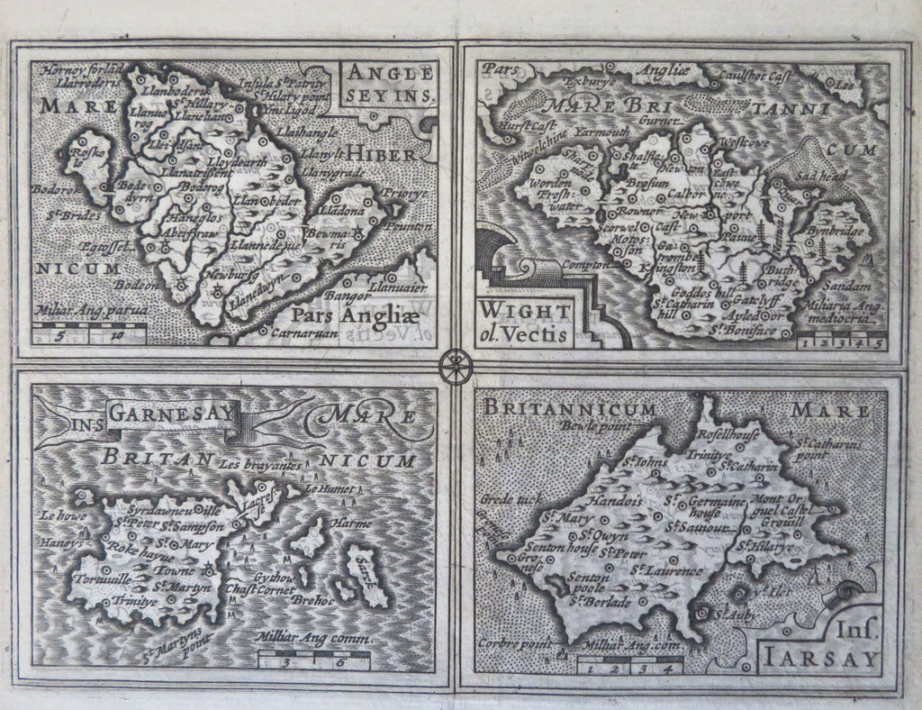 British Isles Wight Jersey Guernsey Angelsey 1639 Blaeu miniature map