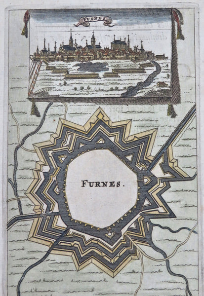 Veurne Belgium Furnes Fortification 1672 Mallet military map birds-eye city view