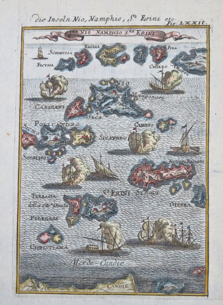 Cyclades Greek Islands Anafi Santorini Ios Sailing Ships 1686 Mallet map