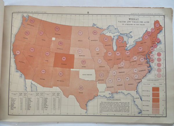 U.S. Agricultural Cotton Wheat Potatoes Corn 1890 pictorial atlas w/ 10 maps