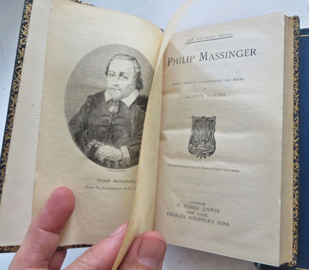 Philip Massinger Mermaid Series Drama Theater c. 1880's fine leather 2 vol. set