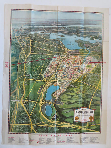 New York World's Fair Italian Commission color Map 1939 birds-eye view & map