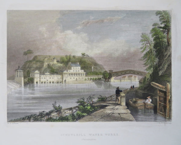 Schuylkill Water Works Philadelphia Architectural View 1850 Meyer engraved print