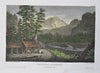 U.S. Western Frontier Cabin Blockhouse c. 1850 engraved German view hand color