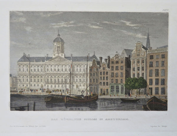 Amsterdam Royal Palace Holland c. 1850 engraved architectural view print