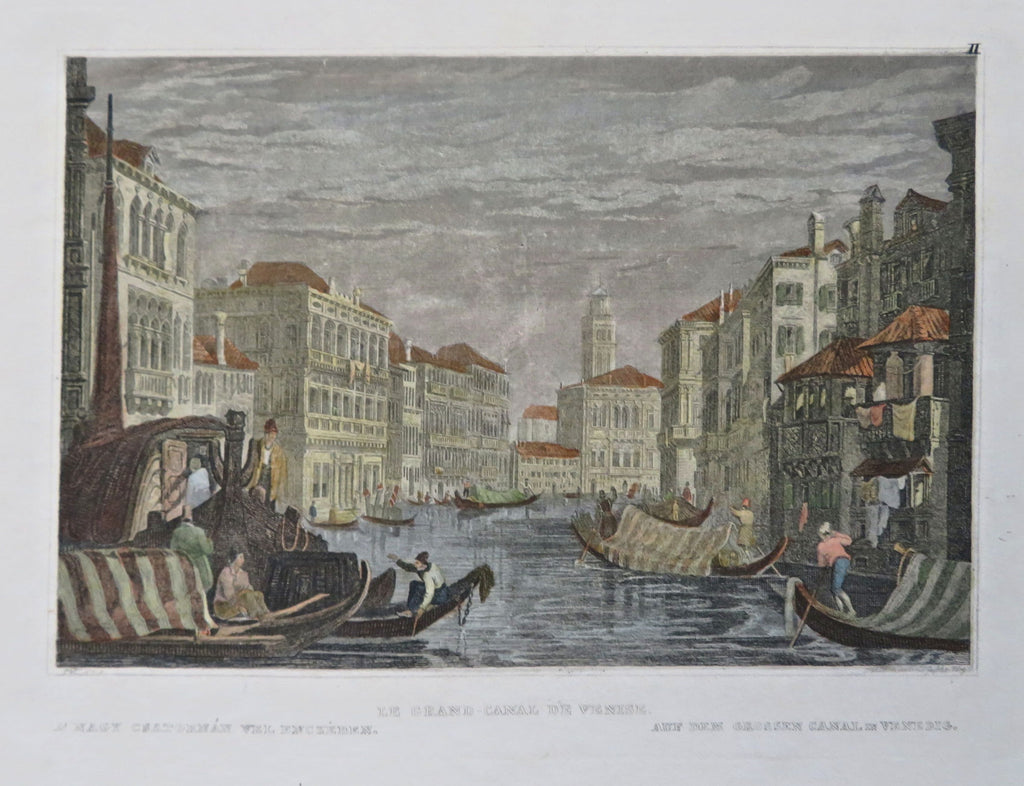 Grand Canal Venice Italy City View Canal Gondoliers c. 1850 engraved print