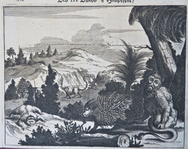 Mythical Beasts European Exploration Landscape View 1673 old antique print