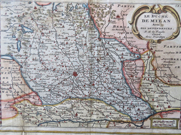 Duchy of Milan Milan Cremona Northern Italy 1708 de la Feuille rare engraved map