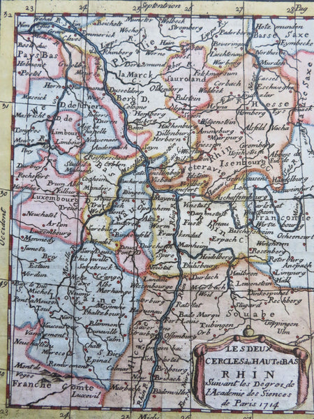 Upper & Lower Rhine Provinces Germany Holy Roman Empire 1714 detailed map