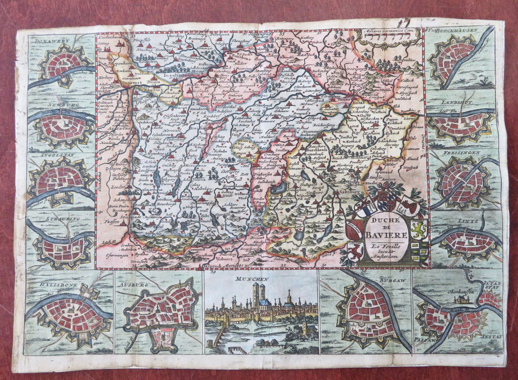 Duchy of Bavaria Germany Holy Roman Empire 1708 La Feuille decorative map cities