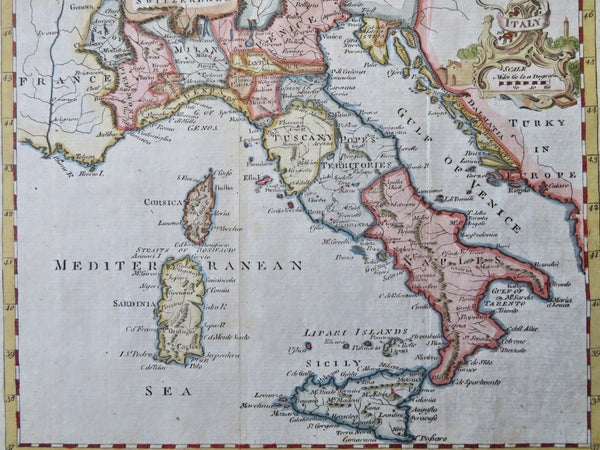 Italy Italian Peninsula Rome Florence 1771 Jefferys decorative hand color map