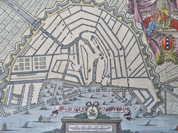 Amsterdam Holland City Plan Canals Harbor Ships 1720 miniature decorative map