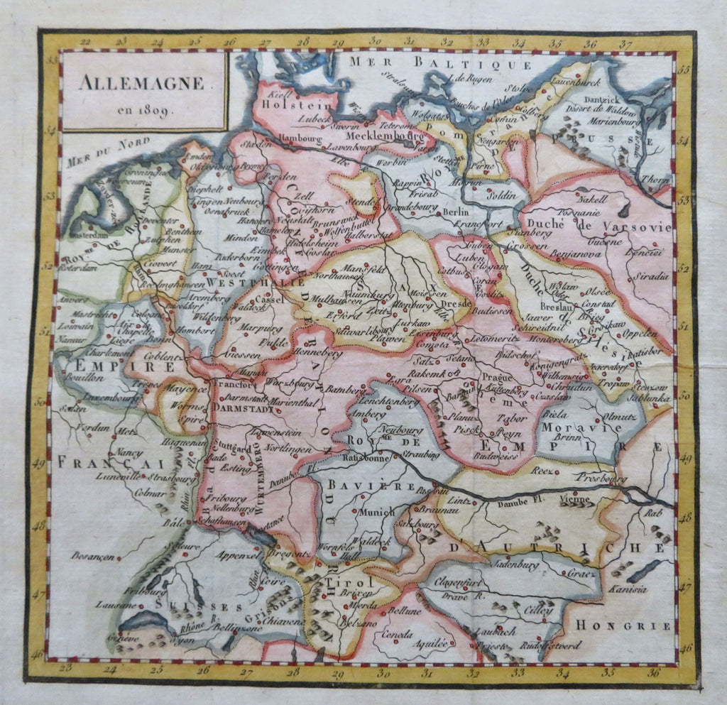 Holy Roman Empire Germany Bavaria Prussia Saxony Westphalia 1809 engraved map