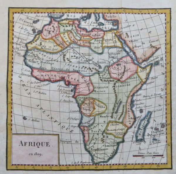 Africa Morocco Egypt Abyssinia Madagascar Senegal Gambia 1809 engraved map