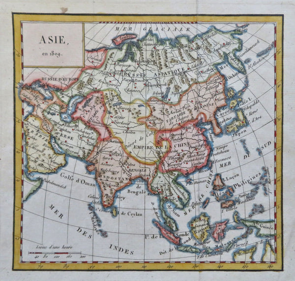 Asia Ottoman Empire Arabia Mughal India Qing China Japan 1809 engraved map