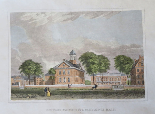 Harvard College Massachusetts Neo-Classical Architectural View 1834 print