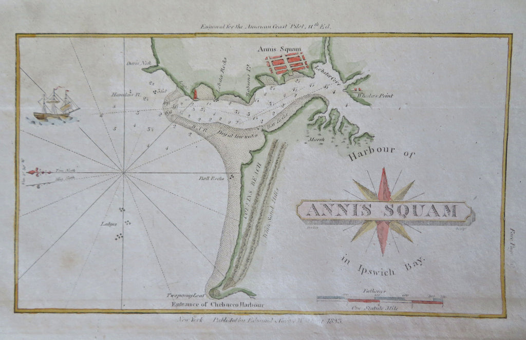 Annis Squam Harbor Ipswich Bay Mass. 1833 Blunt coastal survey nautical map