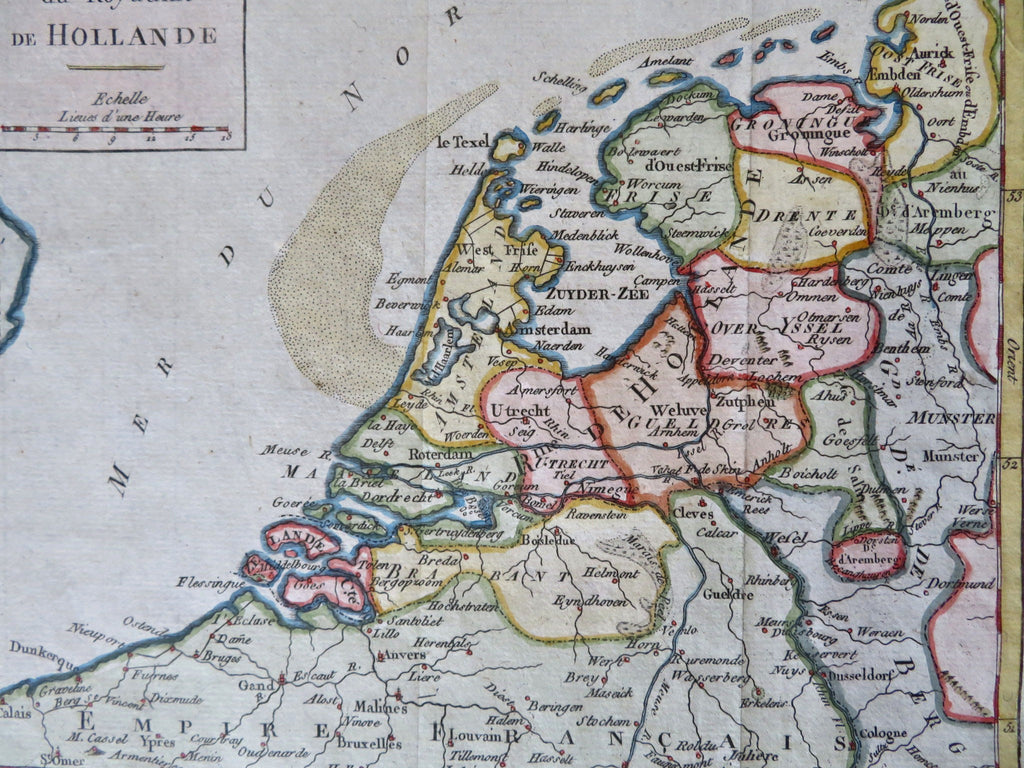 Kingdom of Holland Netherlands Amsterdam Utrecht Rotterdam c. 1760 engraved map