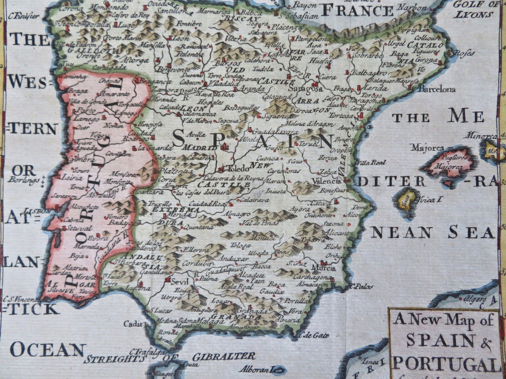 Spain & Portugal Madrid Lisbon Pamplona Barcelona Seville 1749 engraved map