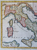 Italy Kingdom of Naples Papal States Tuscany c. 1809 miniature hand colored map