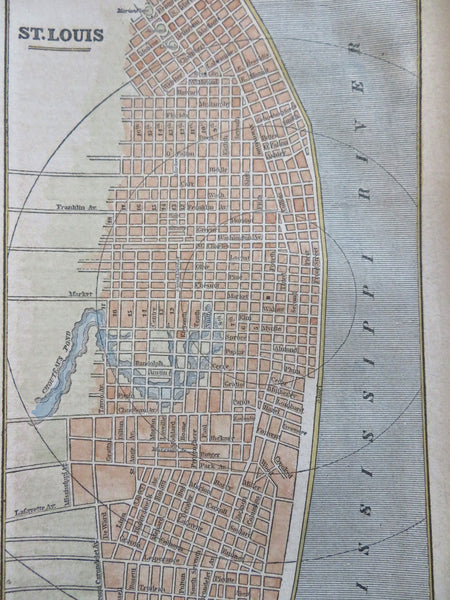 St. Louis Missouri City Plan 1853 scarce hand colored cerographic map