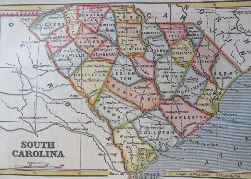 South Carolina Charleston Columbia 1853 scarce hand colored cerographic map