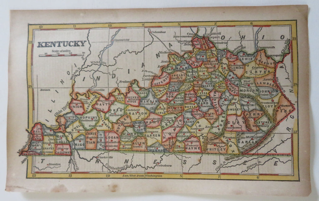 Kentucky Louisville Frankfort 1853 scarce hand colored cerographic map