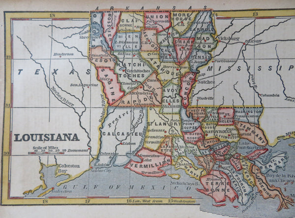 Louisiana New Orleans Baton Rogue 1853 scarce hand colored cerographic map