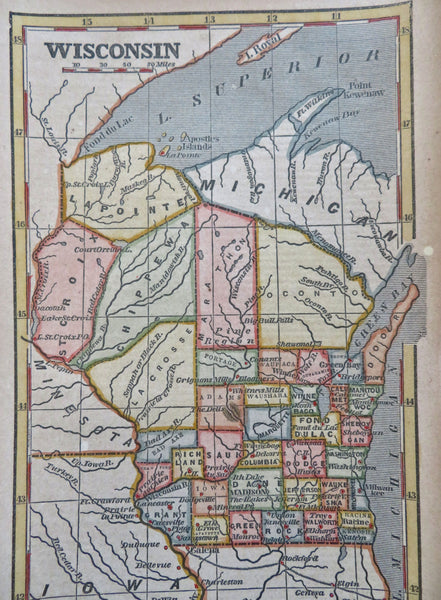 Wisconsin Milwaukee Green Bay 1853 scarce hand colored cerographic map