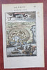 Rhodes Harbor & City View Naval Battle 1683 Mallet miniature map hand color