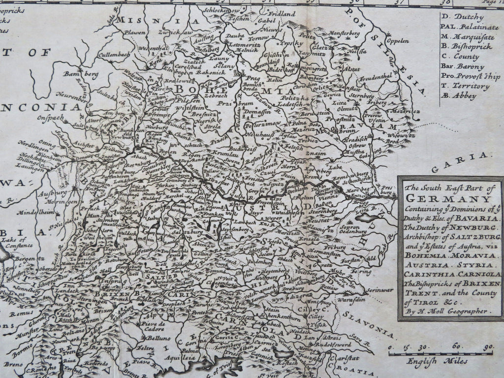 War of Spanish Succession Germany Bavaria Bohemia 1707 Moll antique battle map