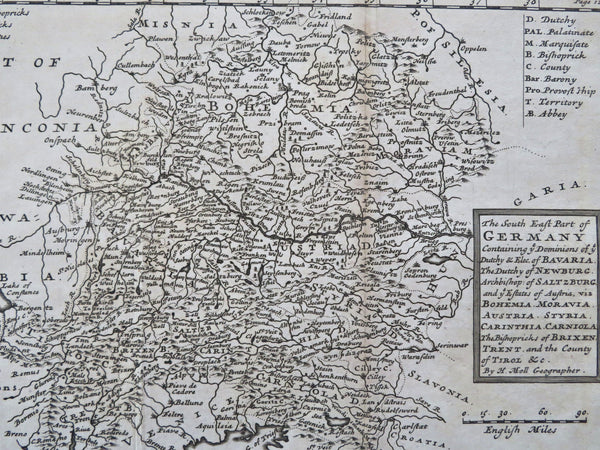 War of Spanish Succession Germany Bavaria Bohemia 1707 Moll antique battle map