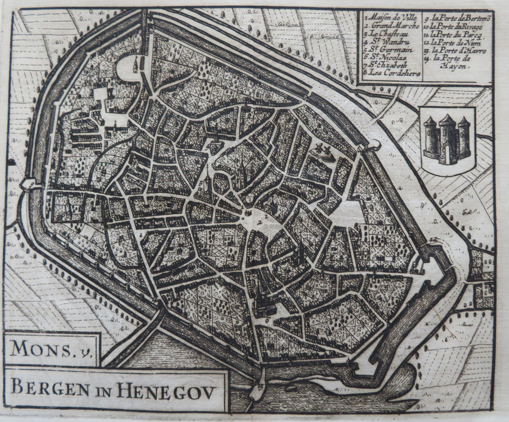 Mons Bergen Wallonia Belgium 1652 Jansson Guicciardini miniature city plan map