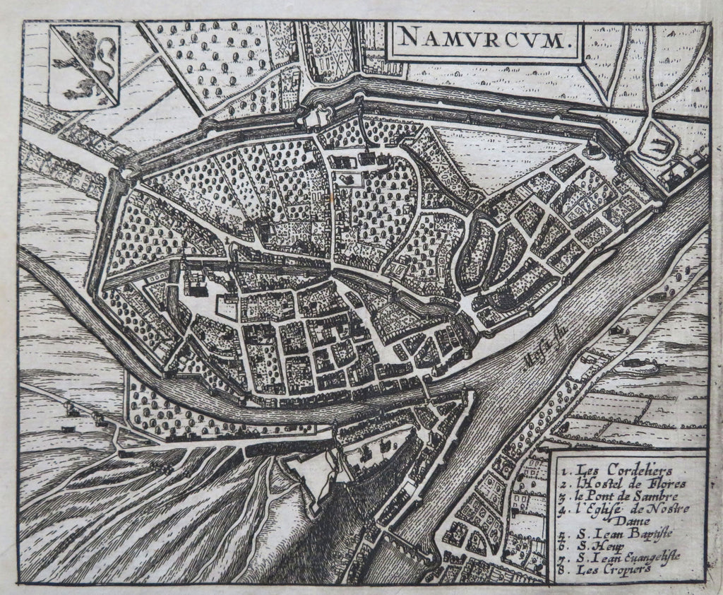 Namur Wallonia Belgium 1652 Jansson Guicciardini antique city plan urban map