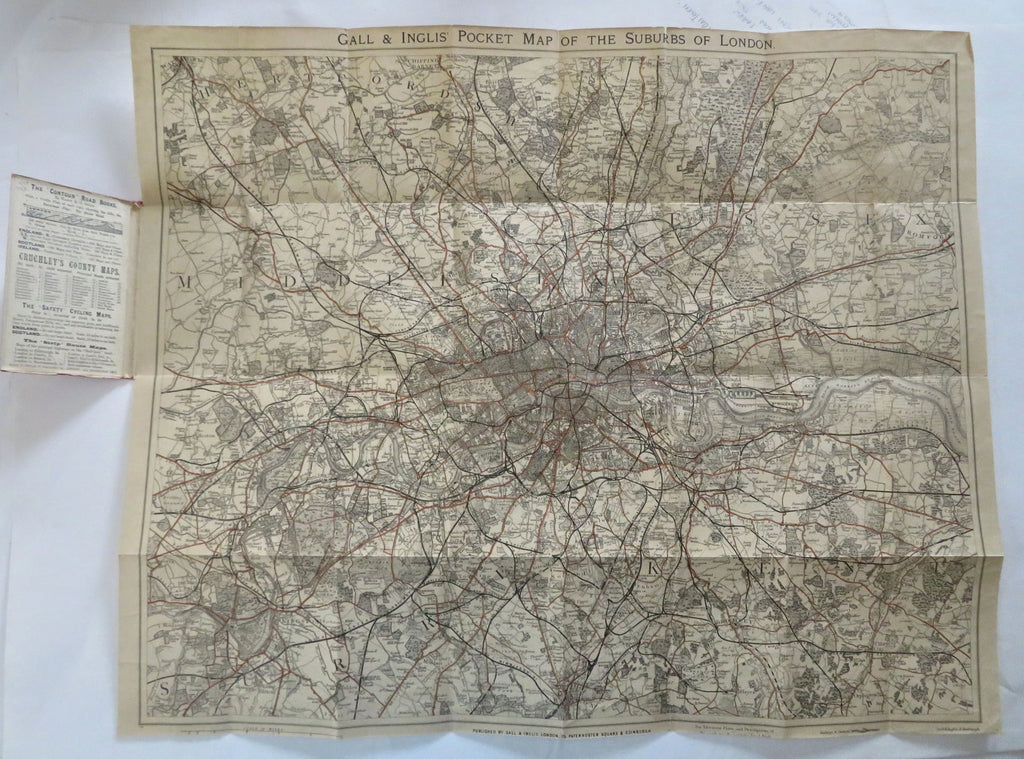 London Suburbs Travel Info England UK c. 1890 Gall & Inglis tourist pocket map