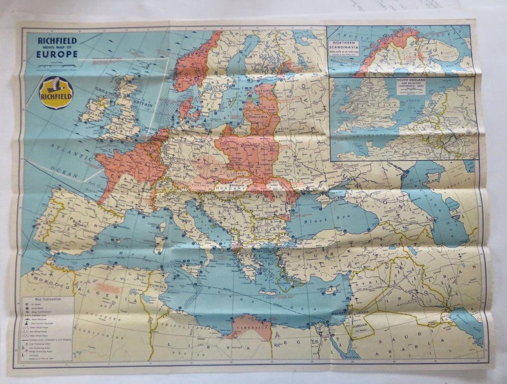 WWII European Conflict Air Bases Occupied Territory 1941 Richfield promo map