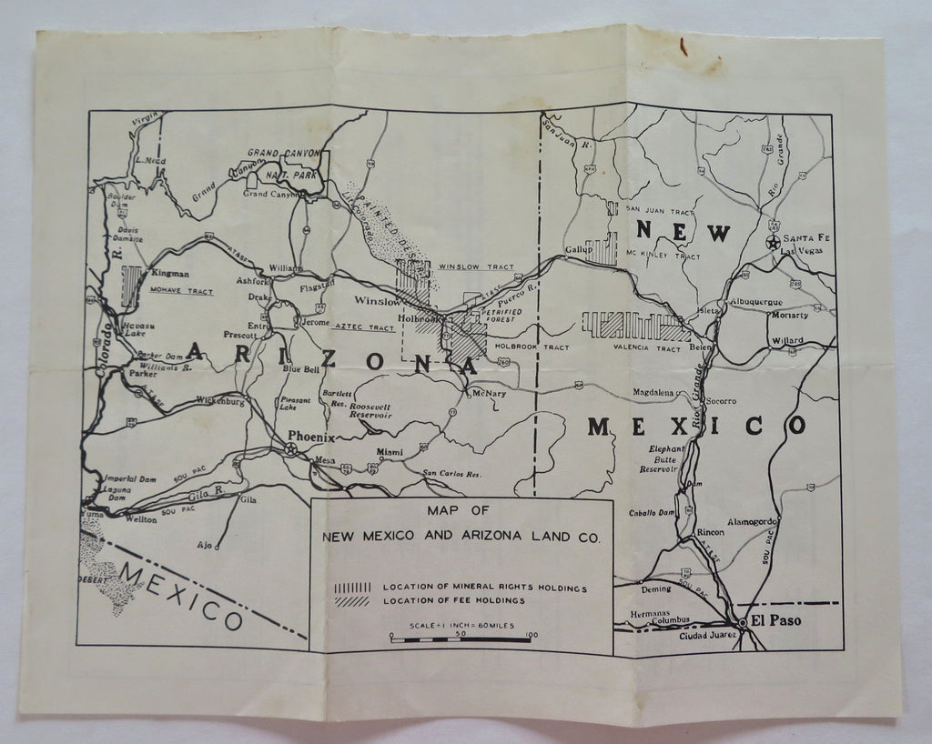 New Mexico & Arizona Land Co. Mining Rights Map 1961 informational leaflet