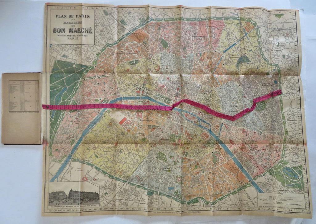 Paris City Plan Bon Marche Tourist Souvenir c. 1890's large folding map