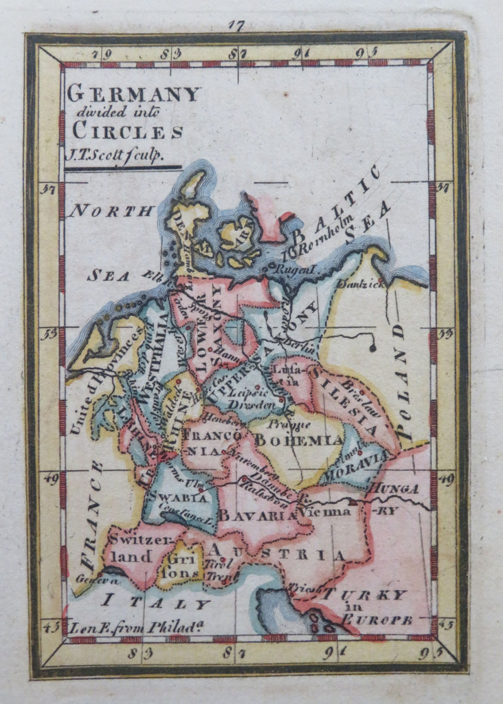 Holy Roman Empire Circles 1798 J.T. Scott Gibson miniature map Wheat & Brun #819