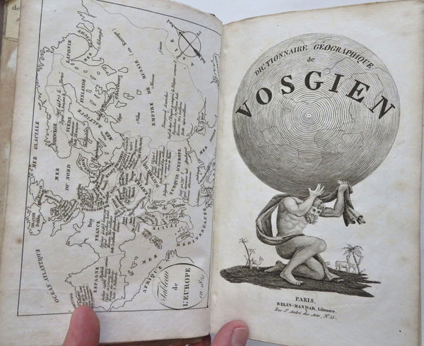 Vosgien's Universal Geographical Dictionary 1854 book w/6 continent maps & coins