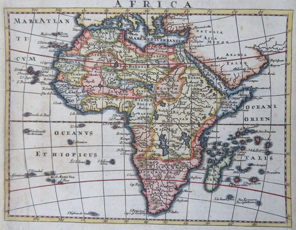 Africa continent c. 1710 Moll charming miniature engraved hand color map