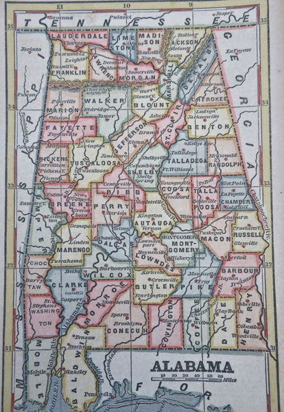 Alabama Mobile Montgomery Tuscaloosa 1853 scarce hand colored cerographic map