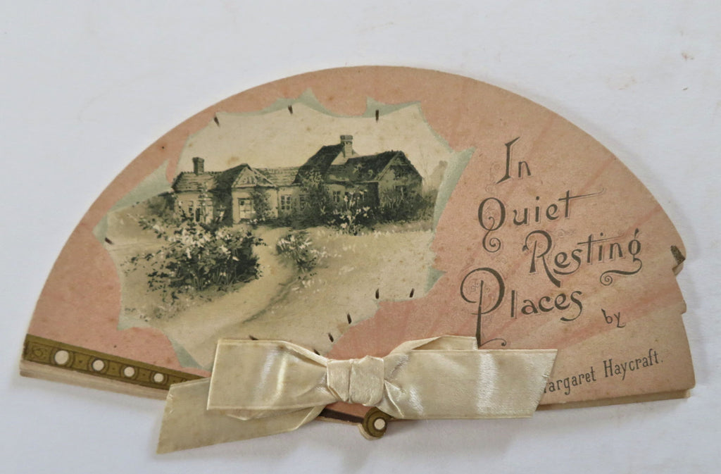 novelty Fan shaped book color pics 1890 In Quiet Resting Places Christian Prayer