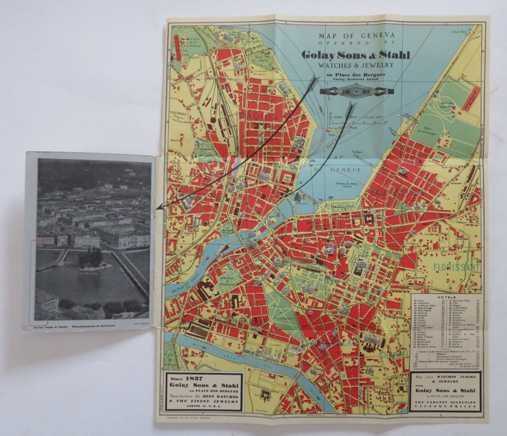 Geneva Switzerland city plan Tourist Watch Company c.1930 promotional pocket map