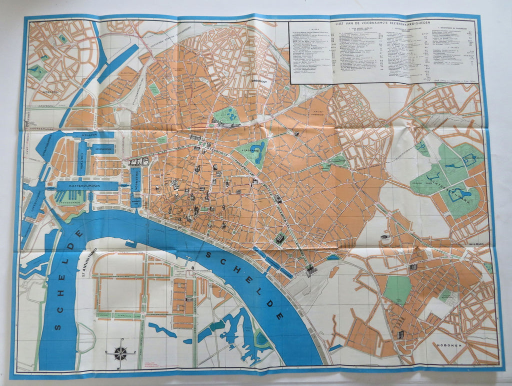 Antwerp Belgium Schelde River c. 1960 Vintage Tourist Sightseeing City Plan