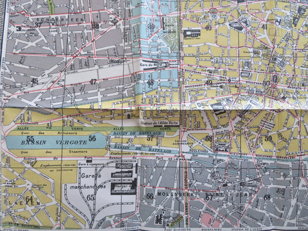 Brussels Belgium Bruxelles c. 1920 de Lange large folding city plan map