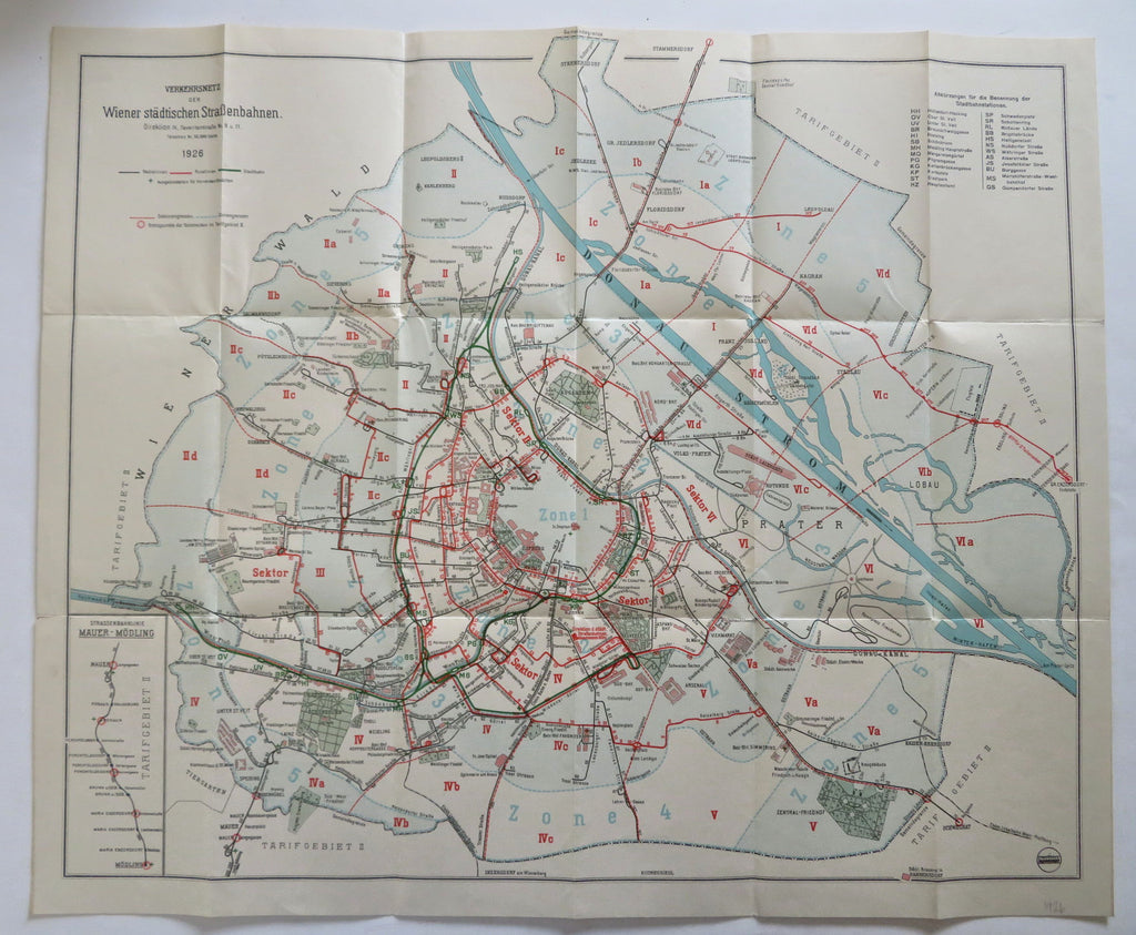 Vienna Austria Tourist travel bus & tram lines Map 1926 City Plan