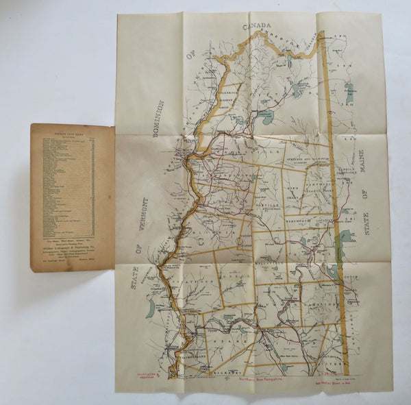 Northern New Hampshire Road Atlas Travel c. 1910-20 large pocket color fldg. map